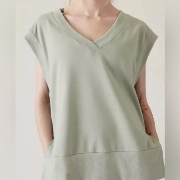 ATHLETA Retroterry V-Neck Sweatshirt Tee Sleeveless in Fern Green, Size L - Picture 5 of 16